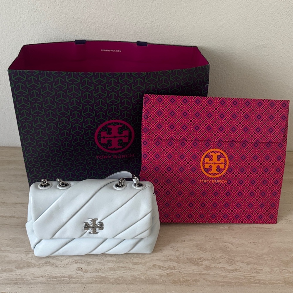 SOLD OUT Tory Burch Kira Pleated Small Convertible Bag in Ice Blue